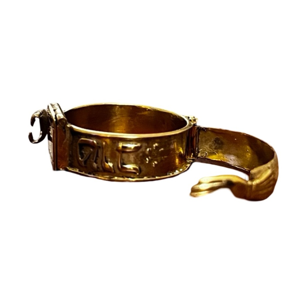 Rare Judaic Engagement Mazal Tov 18 Karat Gold Plated Secret Ring - Picture 11 of 13